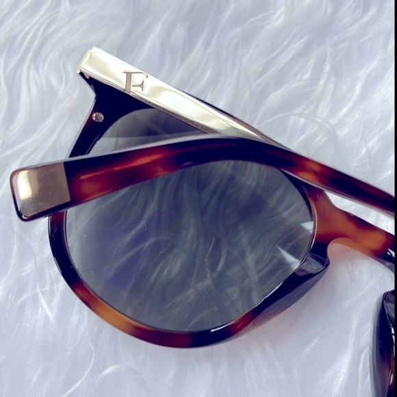 Furla Brown Tortoise Shiny Frame Gold Tone Accent Havana Smoke Lens Sunglasses